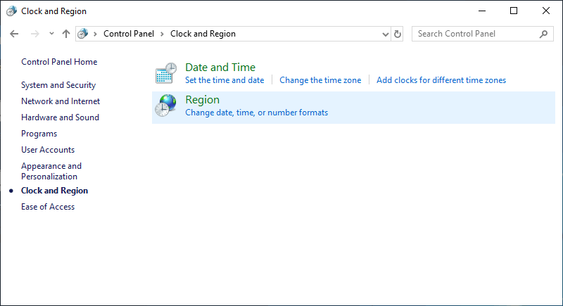 이미지 설명: Region - Change date, time, or number formats